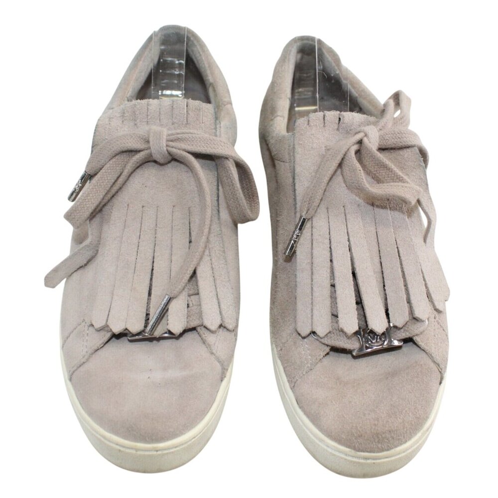 Michael Kors Keaton Kiltie Size 7.5M Beige Leather Suede Lace Up Sneakers Shoes - Picture 4 of 11
